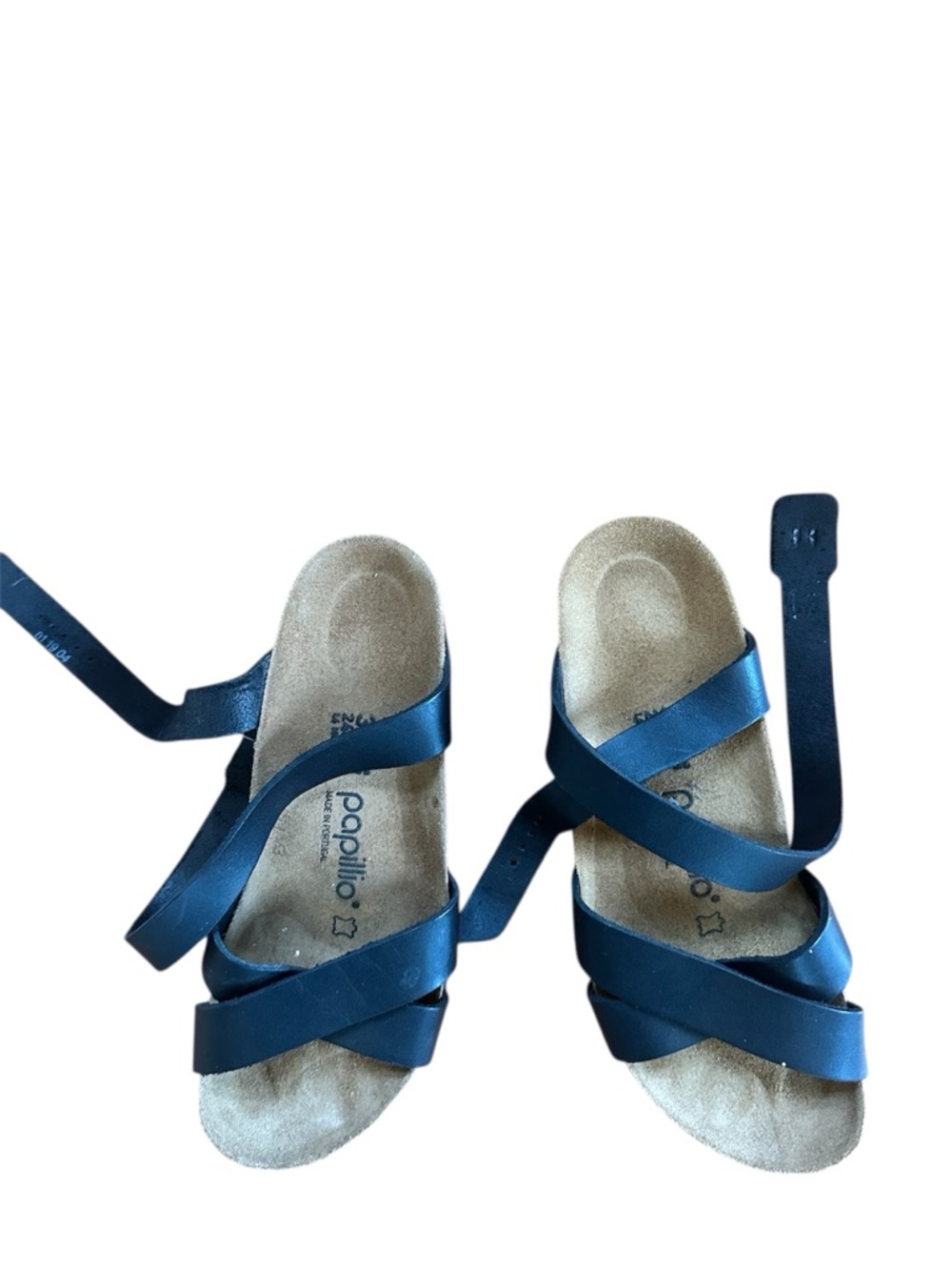 Papillio Birkenstock . Black leather wrap. Ankle strap.